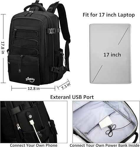 Vista 33 de Mochila de viaje para mujeres y hombres, mochilas para laptop de 15.6 pulgadas con puerto USB, mochila de transporte aprobada para vuelos, mochilas