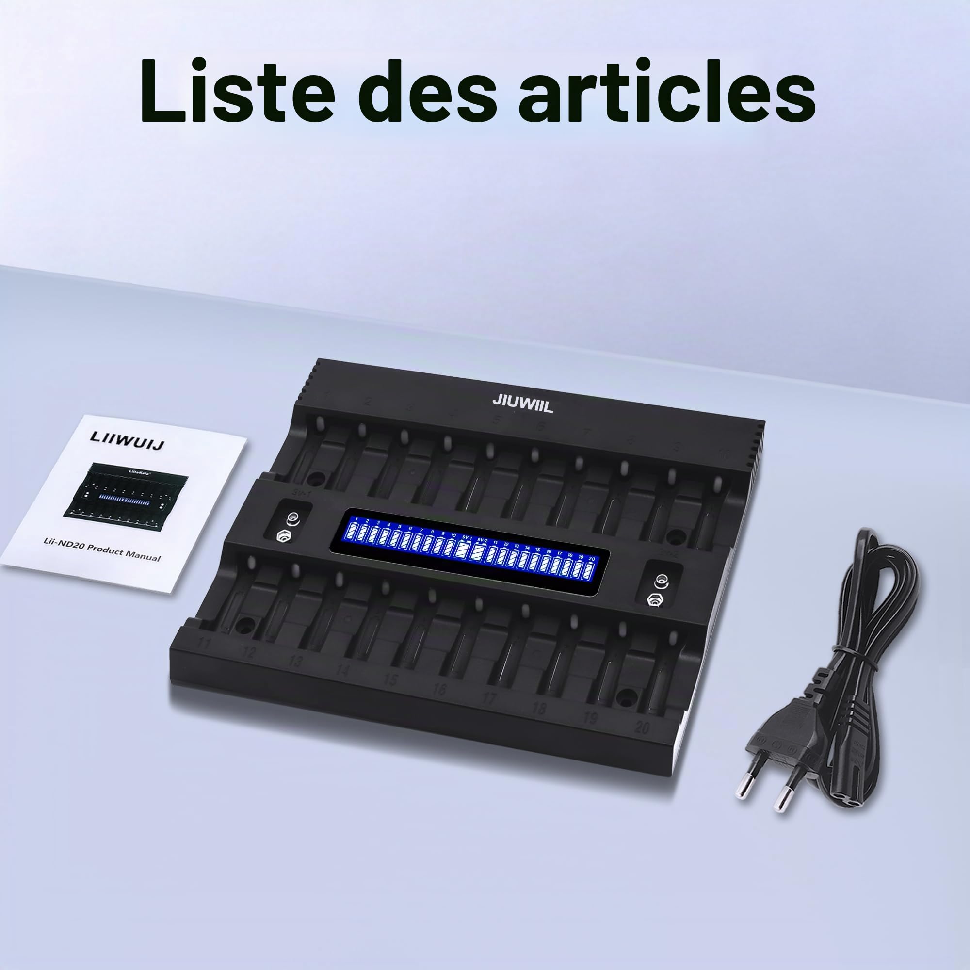 20+2 emplacements Chargeur de Piles AA AAA avec écran LCD | AA AAA chargeur de piles Chargeur pour piles AA/AAA Piles rechargeables et piles 9V