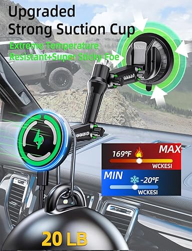 Miniatura 5 de Soporte de teléfono para camión para cargador de automóvil MagSafe, brazo largo de 10 pulgadas, carga inalámbrica magnética Qi2 de 15 W para