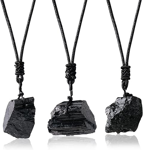 Apengshi 3 piezas de cristal natural de turmalina negra colgante de cristal curativo de curación de cristal crudo collar de piedra curativa