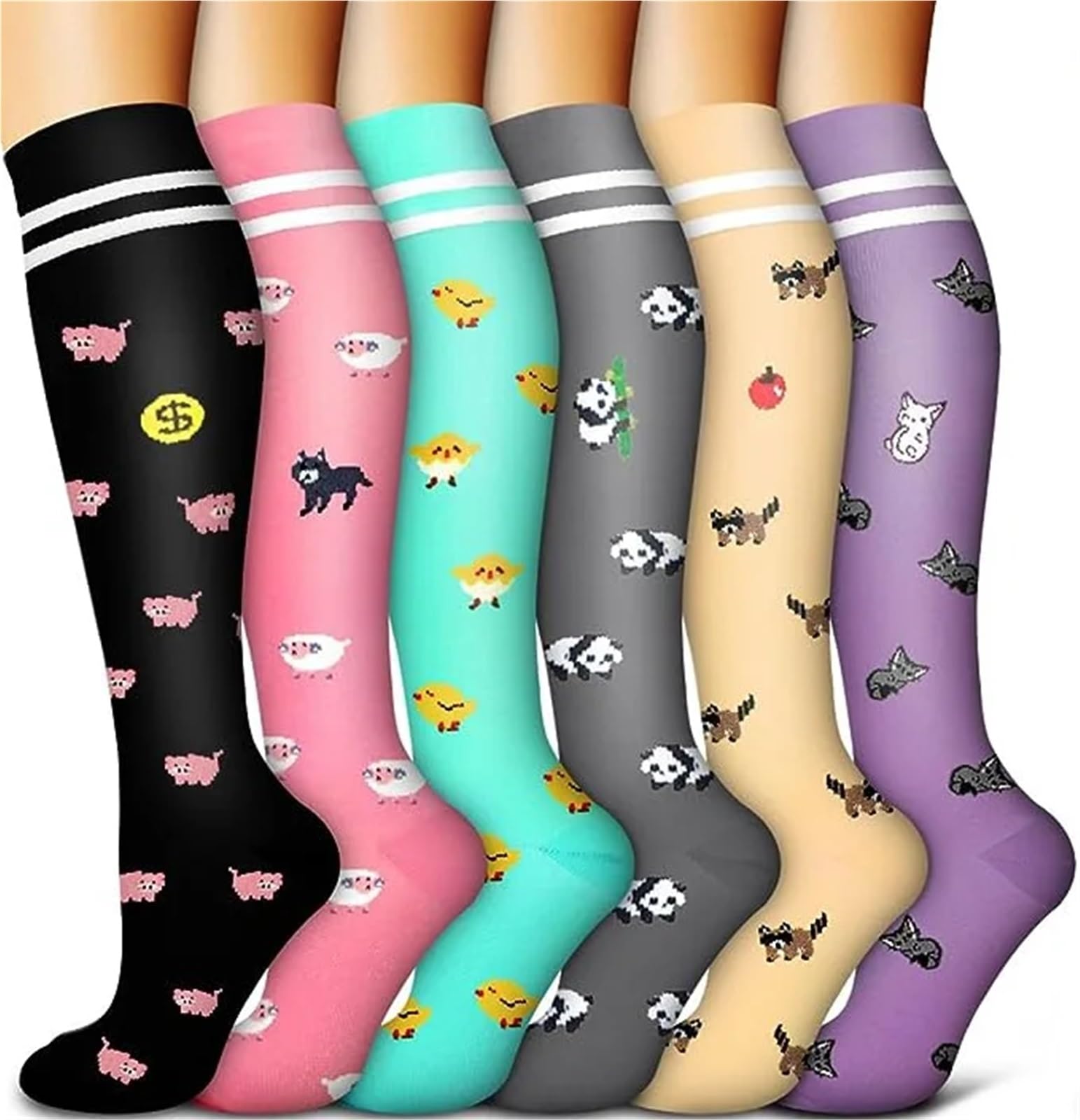 6 paia/lotto calzini a compressione animali colorati escursionismo basket calcio varicose pressione calze di nylon uomo donna drop ship(Panda,S-M)