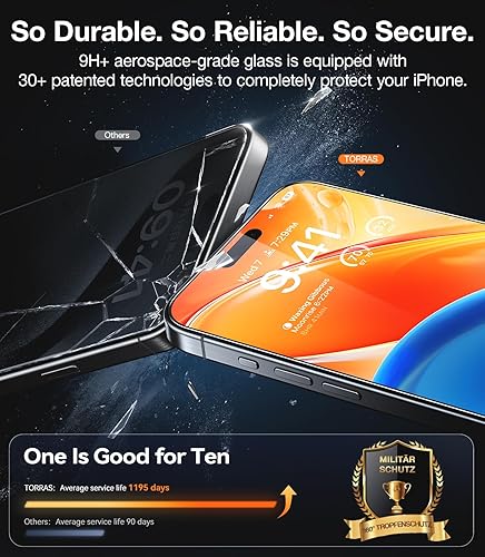 Miniatura 4 de TORRAS Diamond Shield - Protector de pantalla para iPhone 15 Pro protección de grado militar 9H+ irrompible, inastillable, vidrio templado