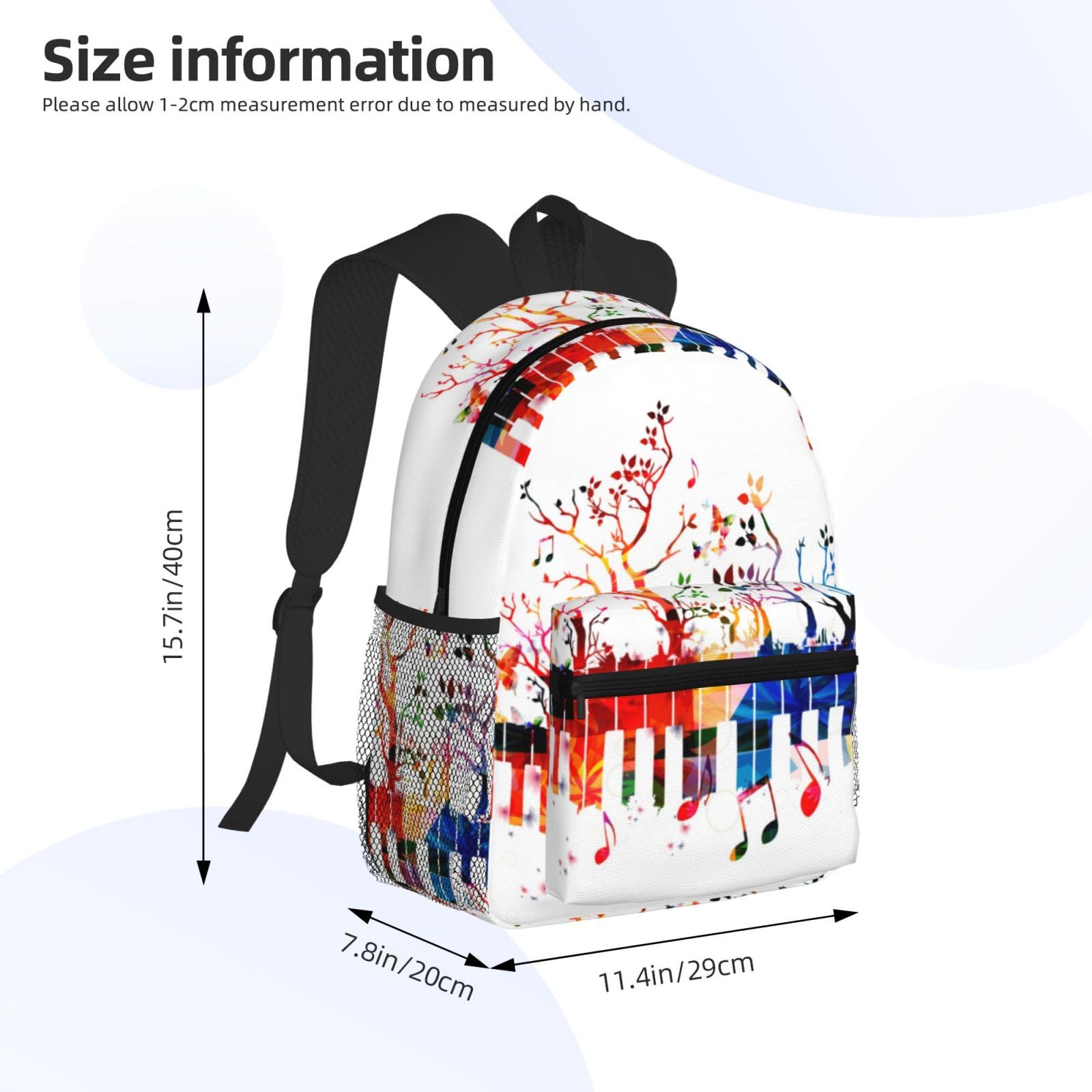 Colorful tastiera pianoforte nota musicale stampato zaino casual leggero borsa da viaggio zaino