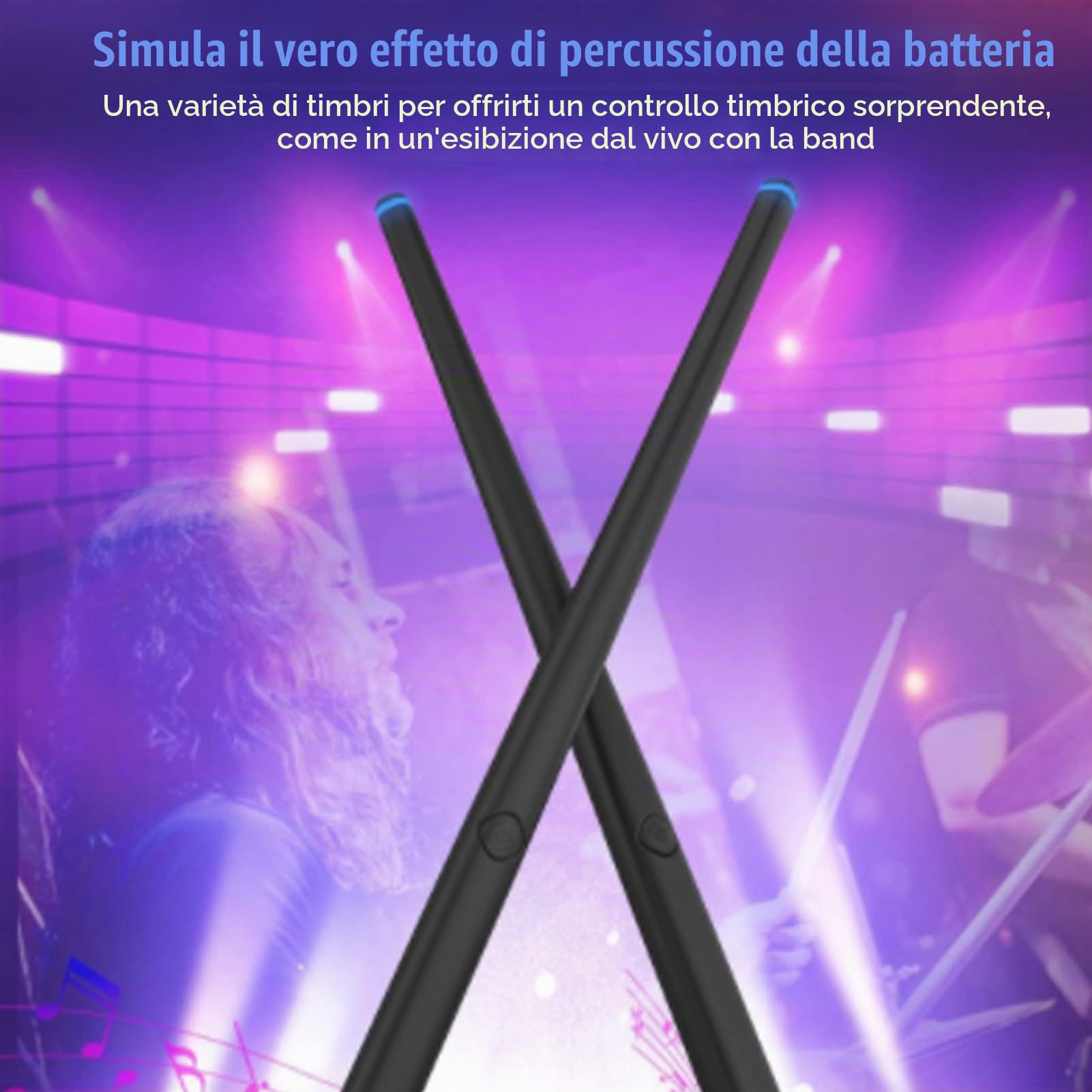 Bacchette per Batteria ad Aria, Batteria Elettronica virtuale Portatile con Pedali, Bluetooth e Funzione Midi, Bacchetta Elettronica per ritmi Rock Beat per Adulti e Bambini