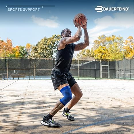Bauerfeind Sports Compression Knee Support NBA - Lightweight Design with Gripping Zones for Basketball Knee Pain Relief & Performance with Team Designs (Black, S)
