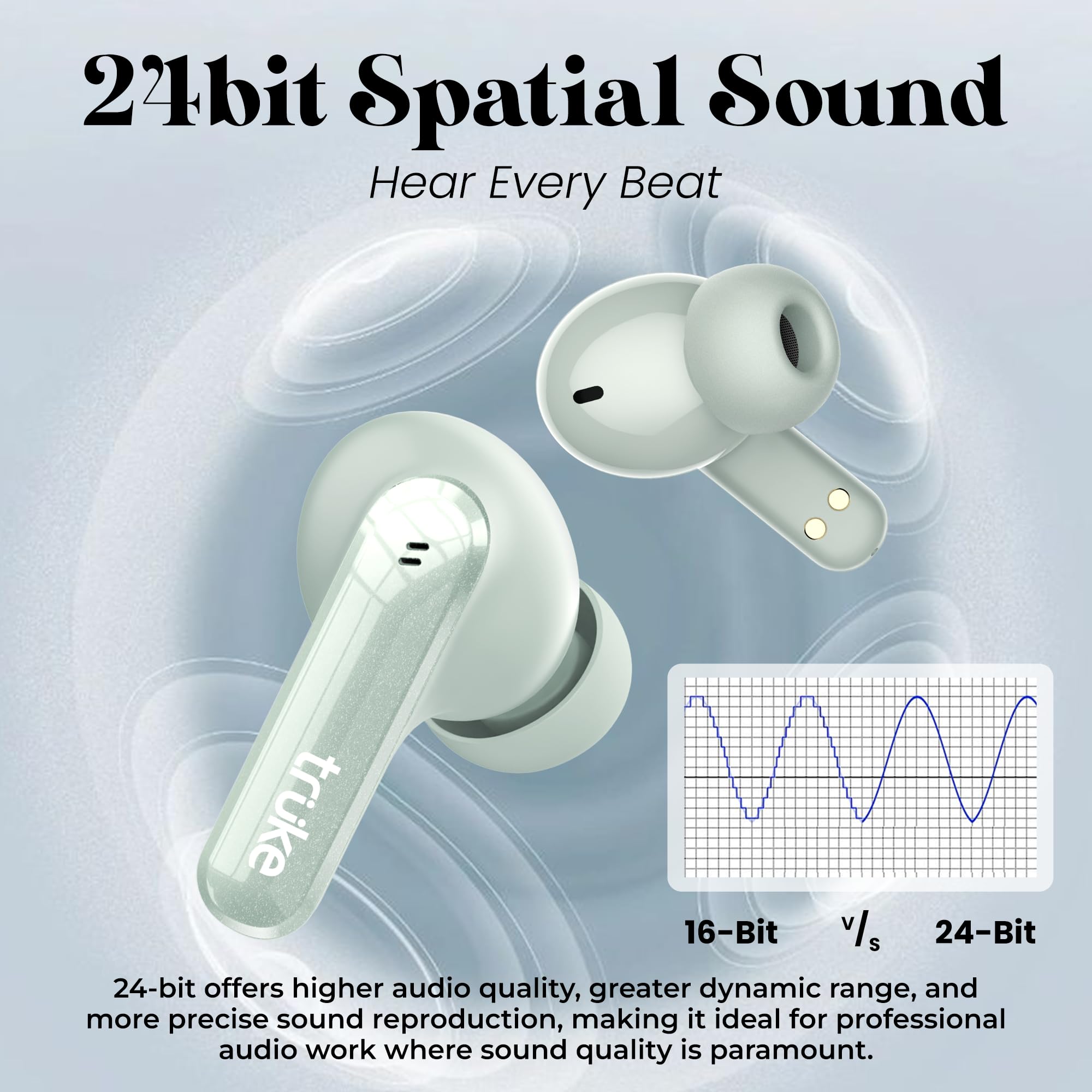 truke New Launch Buds Echo True Wireless in Ear Earbuds with 24-bit Spatial Audio, 13mm Titanium Driver, Dual Pairing Ear Buds, 40ms Latency, 70H Battery Fast Charge TWS, Quad-Mic ENC, BT 5.4 (Green) 1