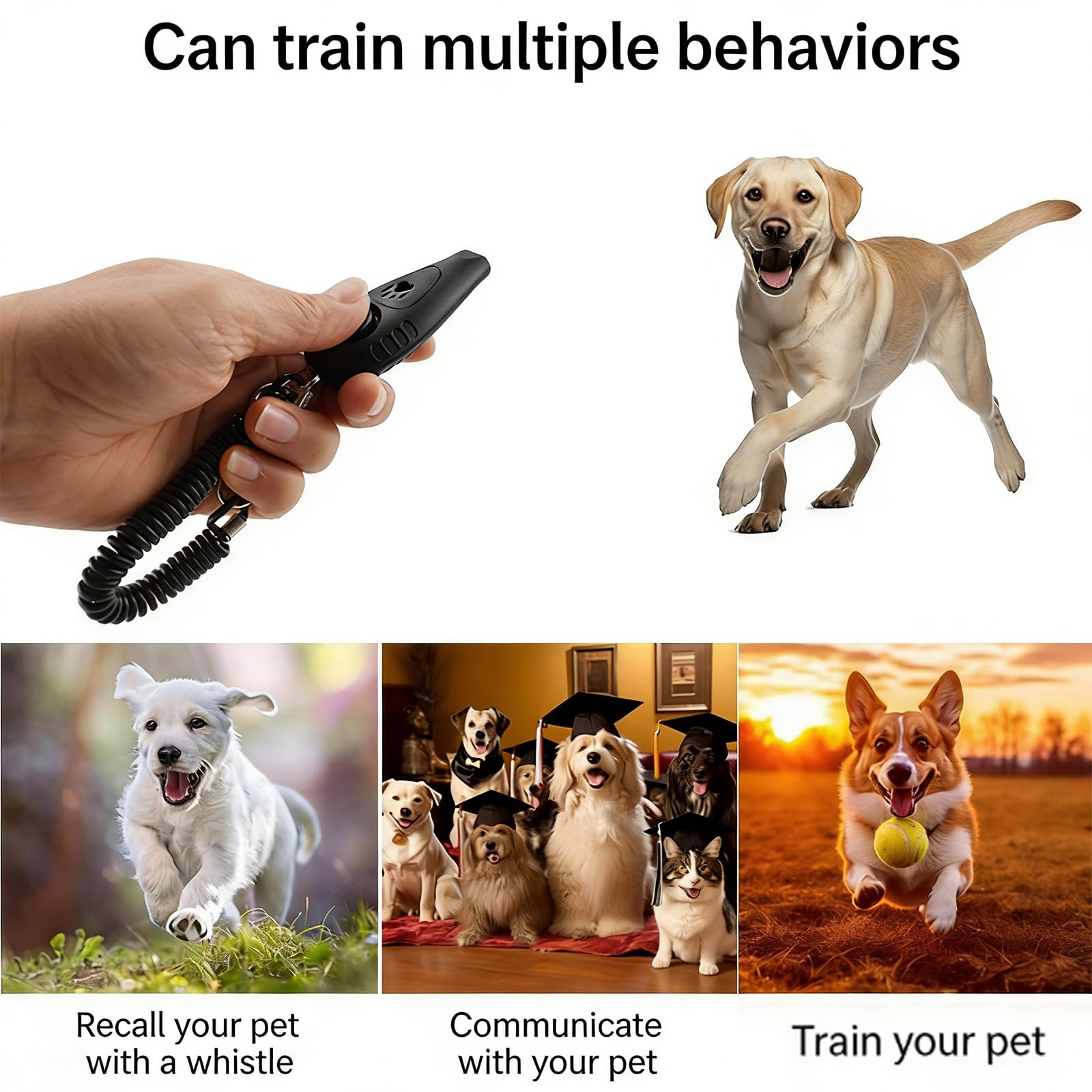 1 Addestratore per Cani 2 in 1, Clicker e Fischietto ad Ultrasuoni per il Richiamo con Laccetto per Polso,Metodo di Addestramento Positivo senza Punizioni,Per Comandi di Base,Giochi e Educazione