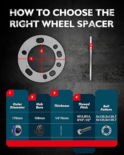 Vista 591 de KAX Espaciadores de rueda de 0.236 x 5.315 in, espaciadores de rueda centrados de 2 pulgadas y 6 lengüetas para F-15-0, Expedition, Mark LT, Negro