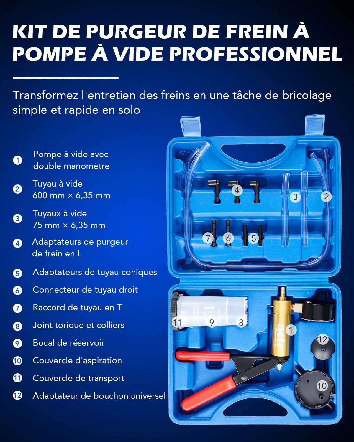 Orion Motor Tech Pompe à Dépression et Purgeur de Frein Moto & Auto, Kit de Purge de Liquide de Frein avec Pompe à Vide Manuelle et Manomètre, Testeur de Système de Vide Professionnel