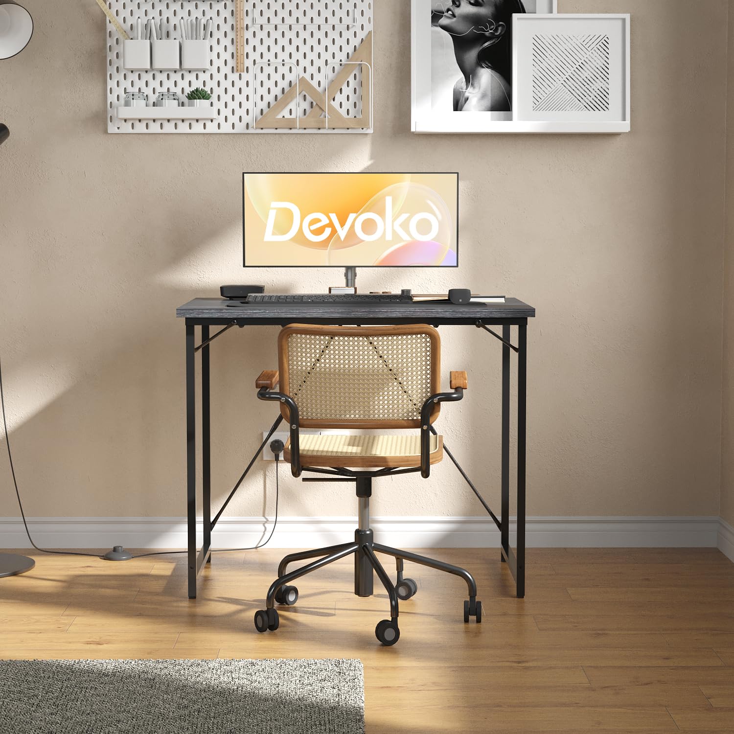 Devoko Scrivania per Computer 80 x 50 x 75 cm, Scrivania Piccola, Scrivania PC da Ufficio, Scrivania salvaspazio per Studio, Camera da Letto,Stile Industriale, Struttura in Metallo, Nero