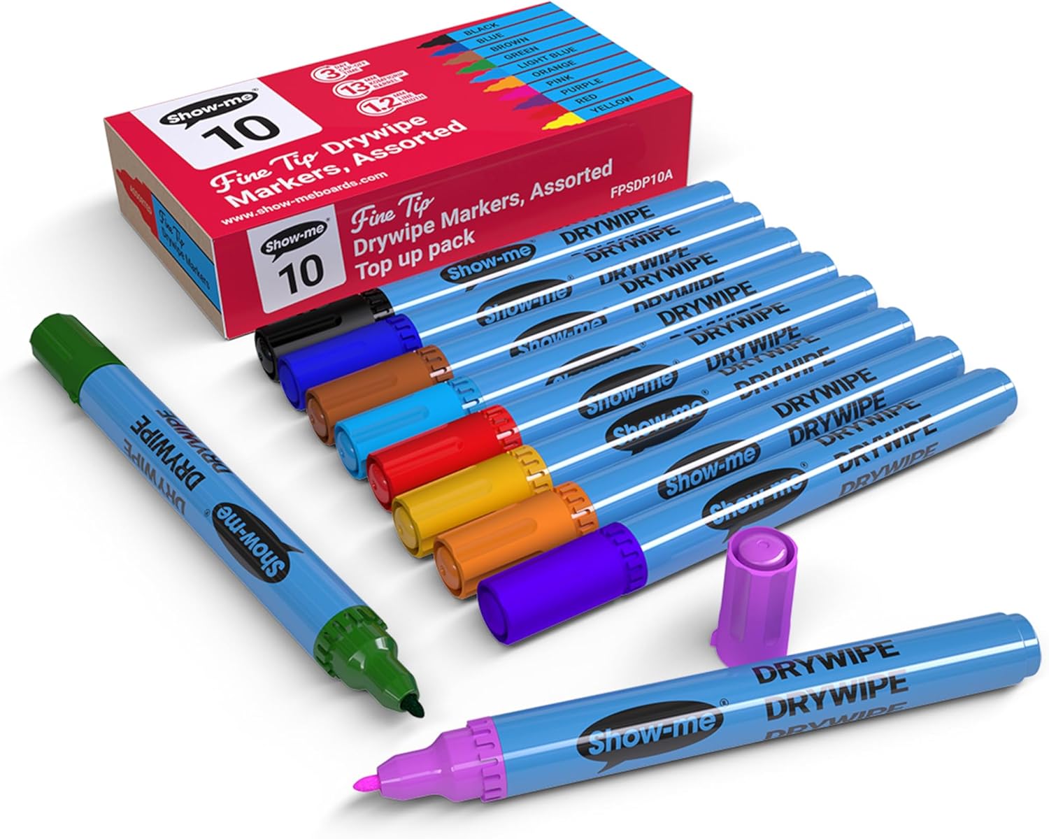 Show-me Box 50 Fine Tip Slim Barrel Dry Erase Markers - Assorted Colours (FPSDP50A)