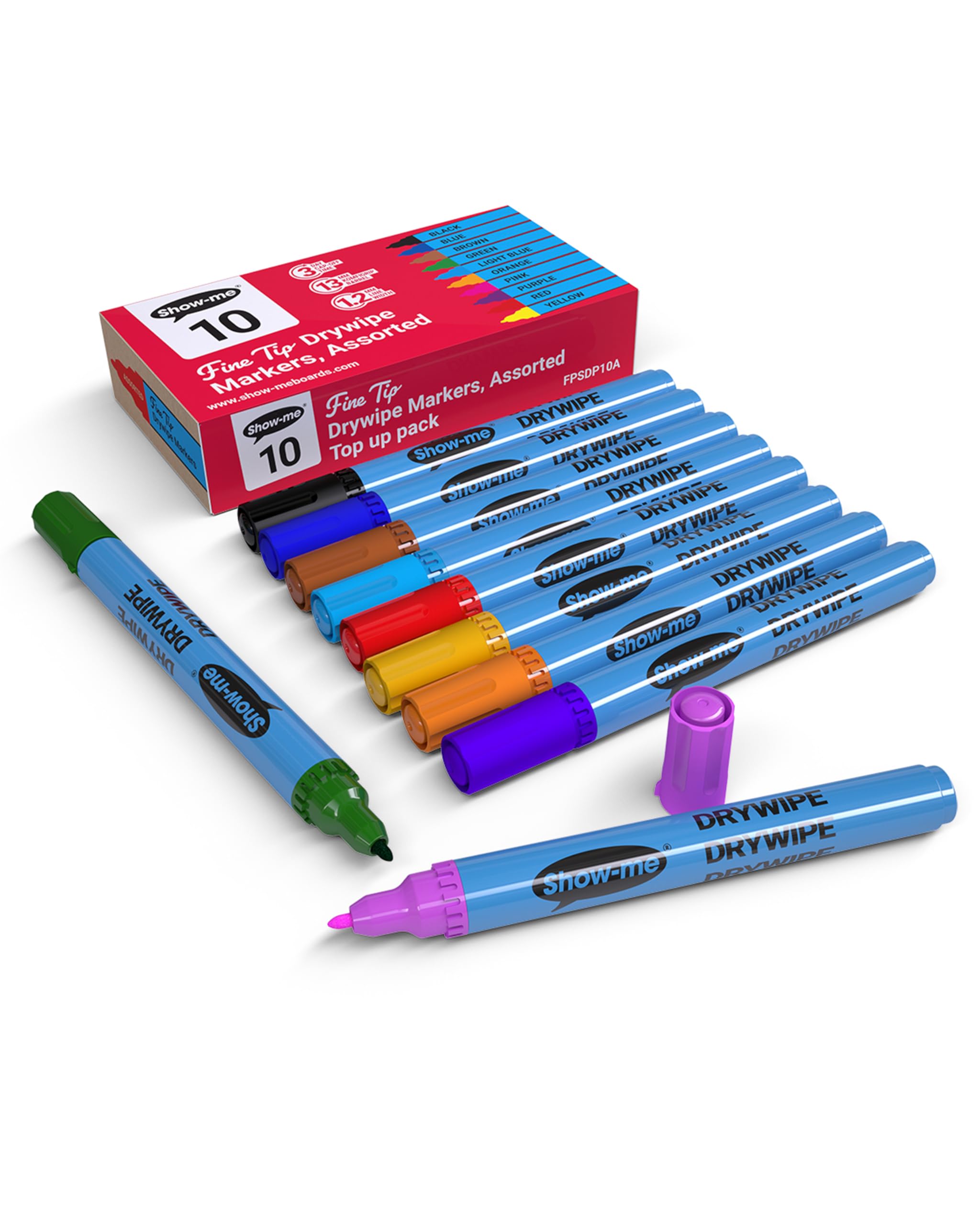 Show-Me Drywipe Pen Assorted Fine Felt Tip Pack Of 10