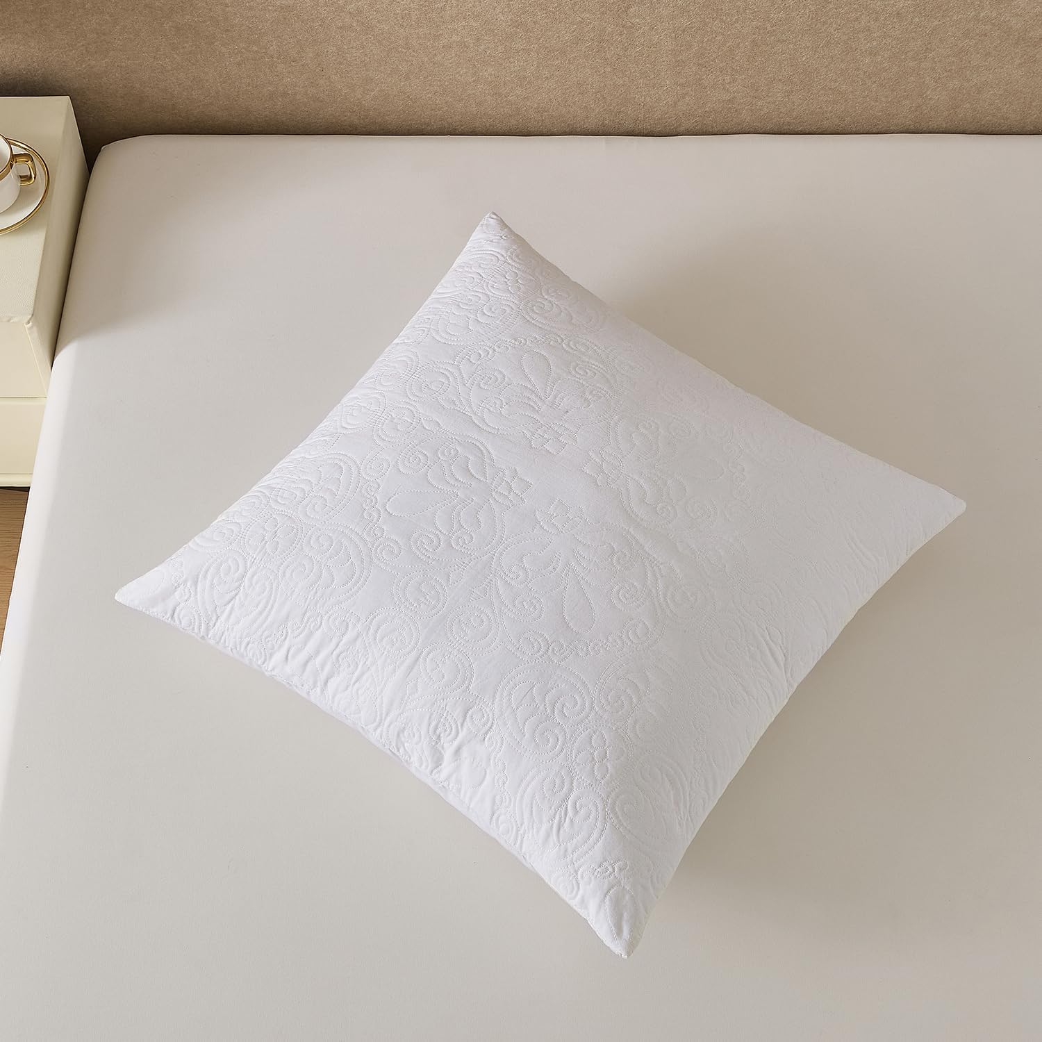 YINFUNG White Quilted Euro Shams Set of 2 European Pillow Covers 26×26 Cotton Damask Medallion Embroidered Floral Square Pillowcases Embossed Matelasse Vintage Textured Decorative Pillow Cover