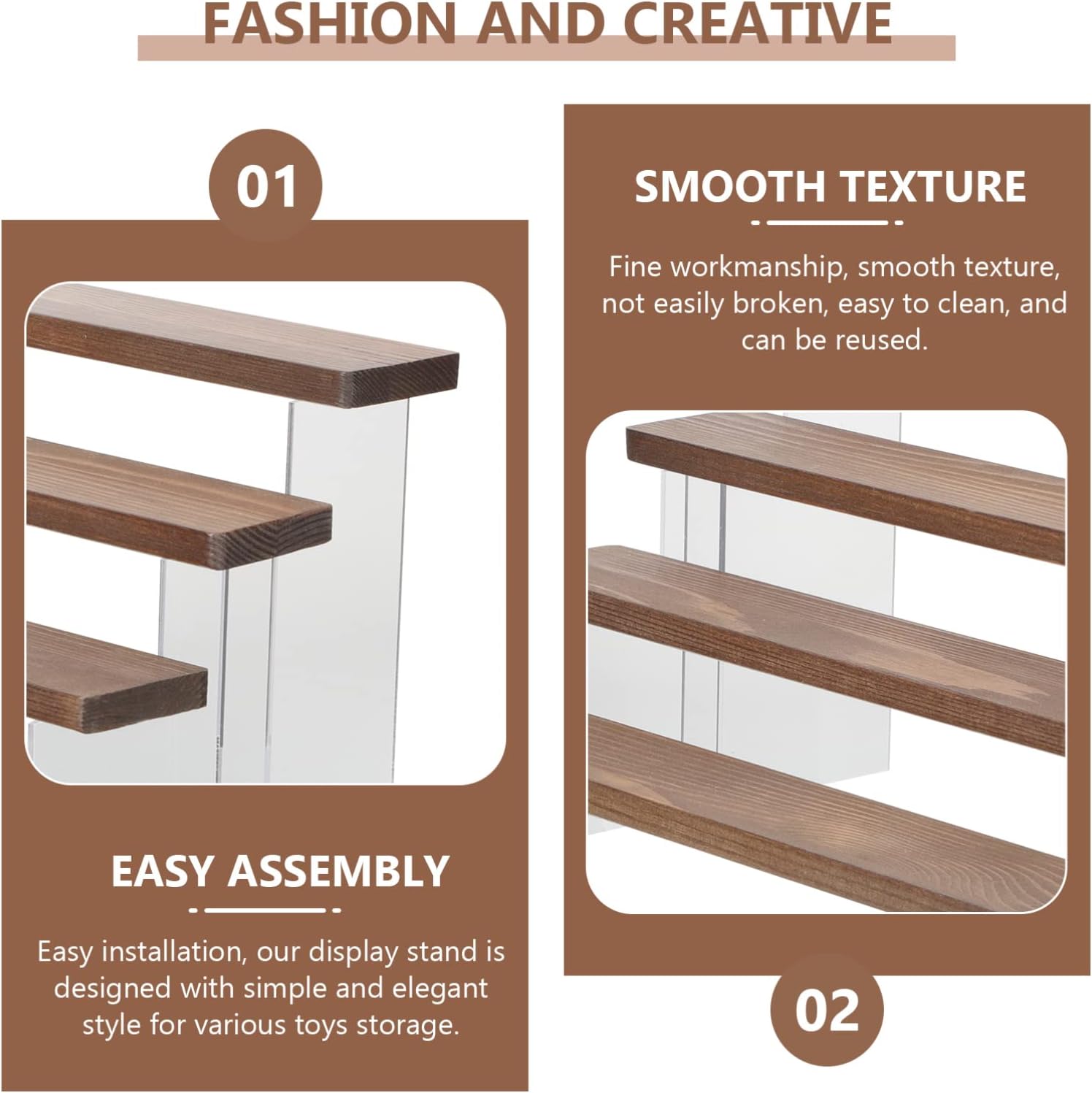 Unomor 4tier Figurine Display Stand Acrylic Models Toys Rack Wooden Storage Rack Side Table Sturdy Construction Easy Assembly