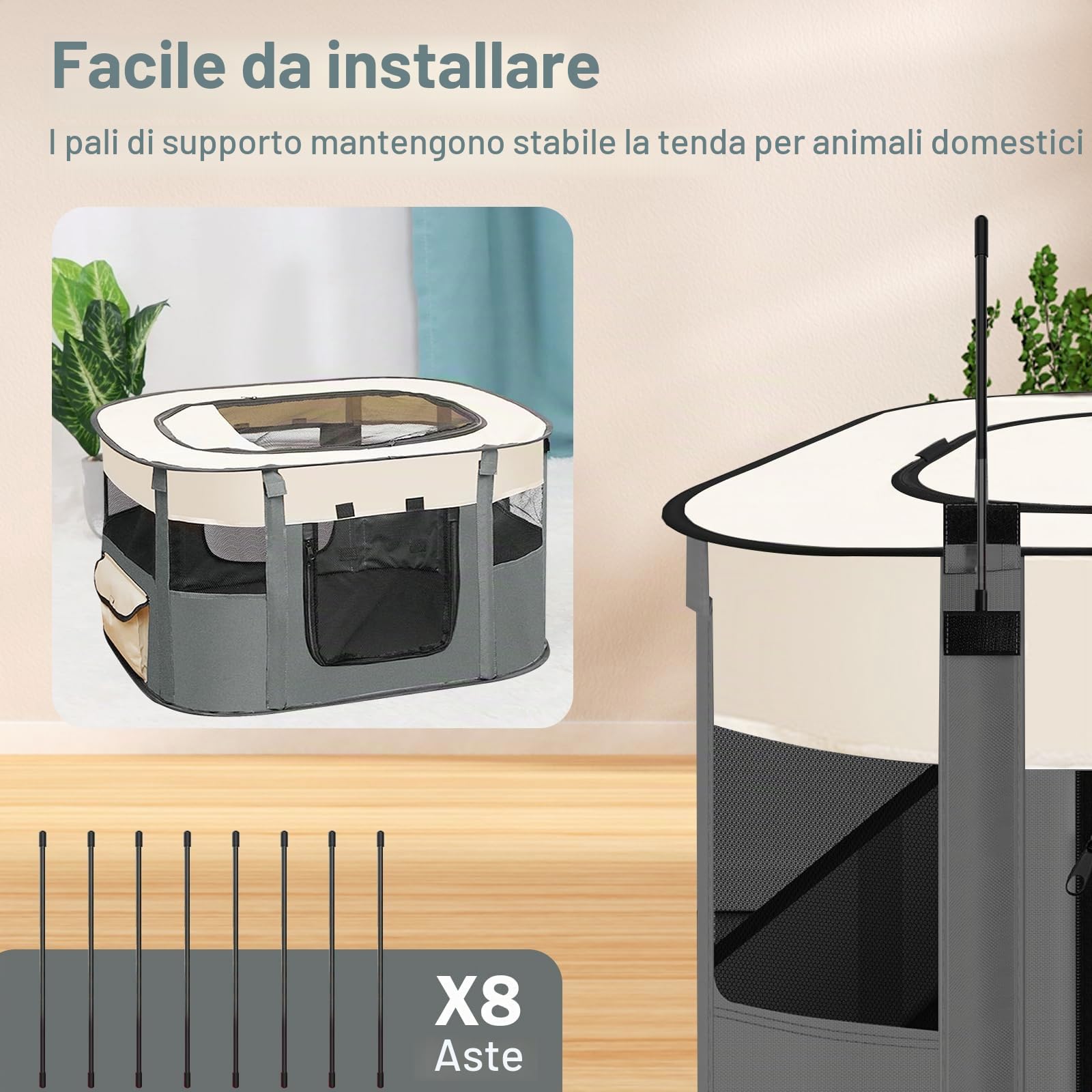 Recinto per Animali Pieghevole - Box per Cani e Gatti da Interno, Grigio 70 x 55 x 40 cm, Traspirante e Portatile - per Cuccioli, Gatti, Conigli