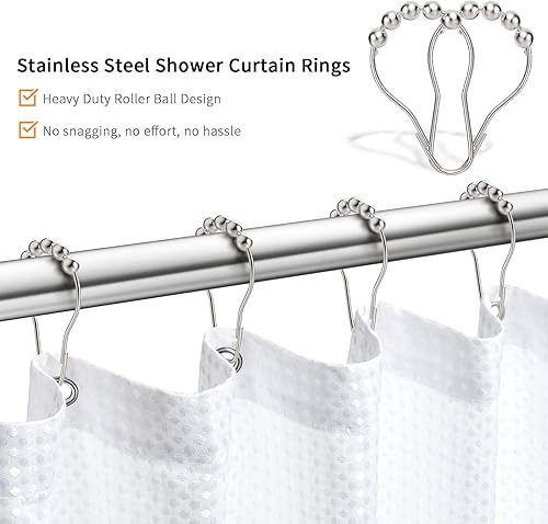Miniatura 3 de MitoVilla Anillos de acero inoxidable para cortina de ducha, ganchos de ducha de níquel para forro de cortina de ducha, bolas rodantes, anillos de