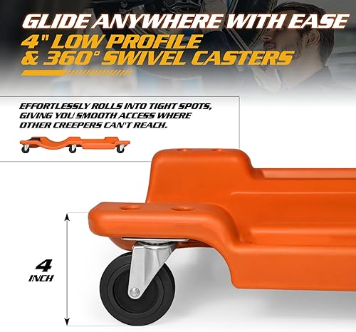 Miniatura 8 de Magshion Enredadera mecánica con apoyacabezas acolchado y bandeja para herramientas, capacidad de 330 libras. Enredadera rodante para taller de