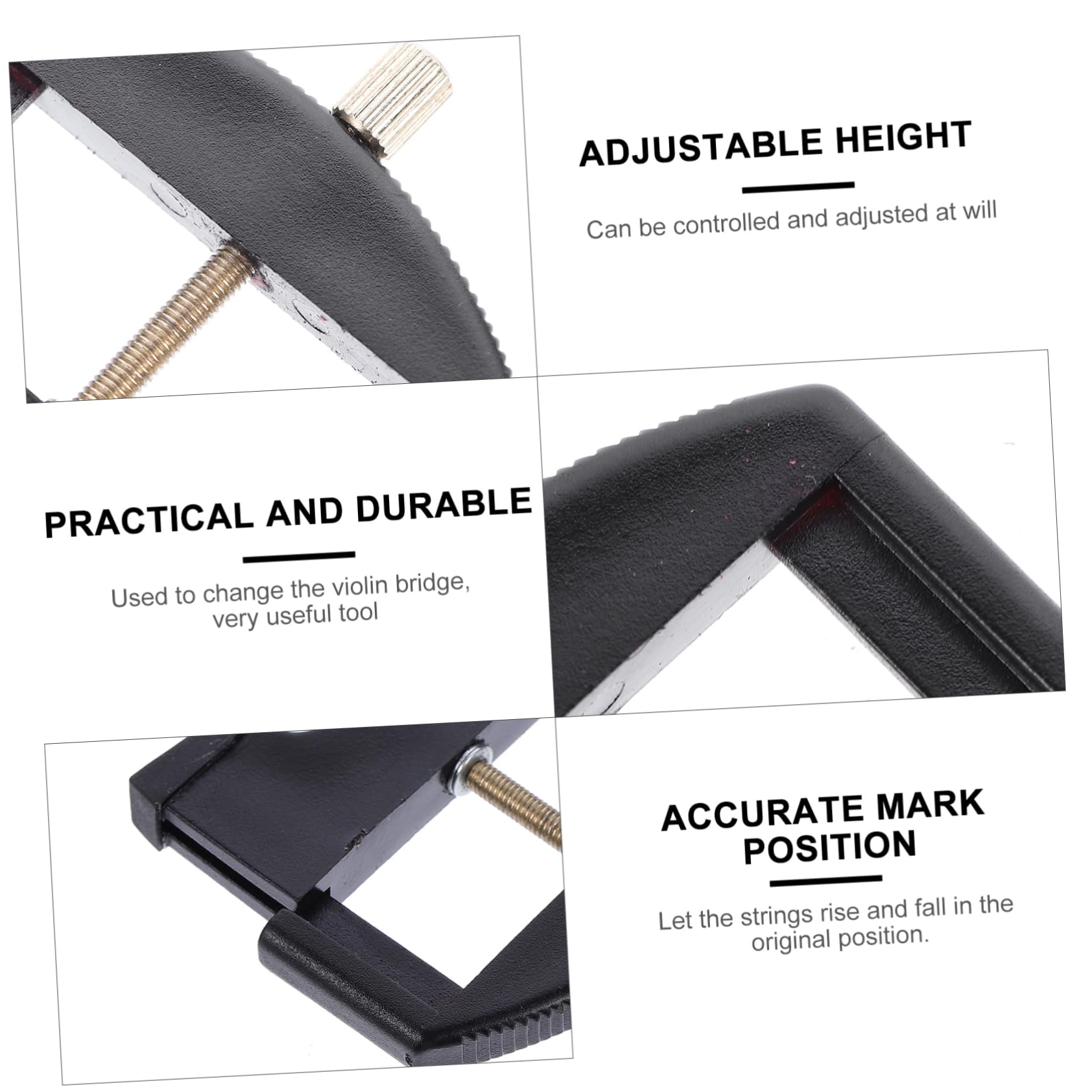 Utensile per Corde di Violino 1/4-4/4 Altezza Regolabile | Nero, Plastico Placcatura in Ferro, per Ponte e Sostituzione Corde, Posizione Segnata Precisione