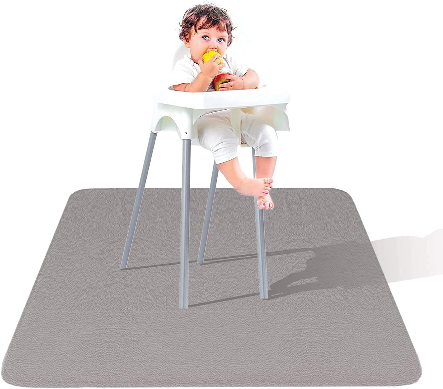 Leather Splat Mat - Waterproof Baby High Chair Floor Mat | High Chair Mat | Splat Mat for Under High Chair | Baby Food Mat | Splash and Spill Mat | Under Highchair Mat (Grey-Square)
