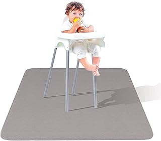 Leather Splat Mat - Waterproof Baby High Chair Floor Mat | High Chair Mat | Splat Mat for Under High Chair | Baby Food Mat | Splash and Spill Mat | Under Highchair Mat (Grey, Square)