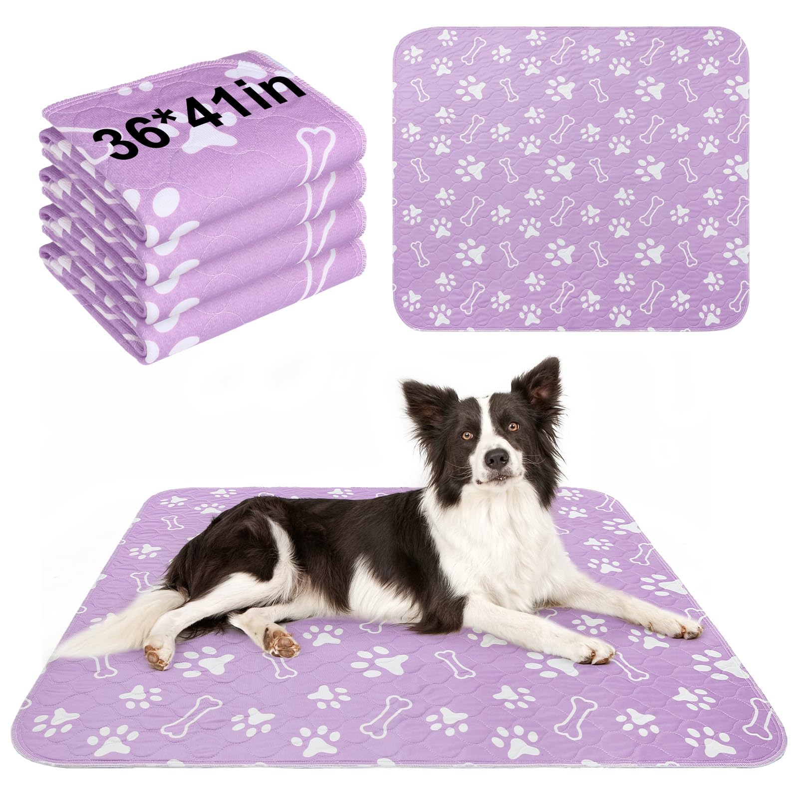 BEAUTYZOO 4 Pack Washable Pee Pads for Dogs, Reusable Puppy Pads for Potty Training, Waterproof Super Absorbent Whelping Pads Mats Non Slip Against Urine for Small Medium Dogs Cats, 36" x 41"
