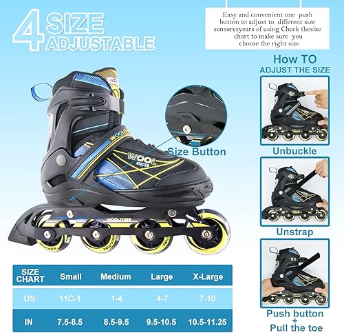 Miniatura 3 de Woolitime Cuchillas deportivas ajustables para niñas y niños con todas las ruedas iluminadoras patines en línea seguros y duraderos patines para