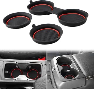 3D Cup Holder Insert Coasters Compatible with Ford Ranger Accessories 2019-2023 Silicone Cup Mat Pad Liners Replacement Interior Decoration (Red Trim, 3-pc Set)