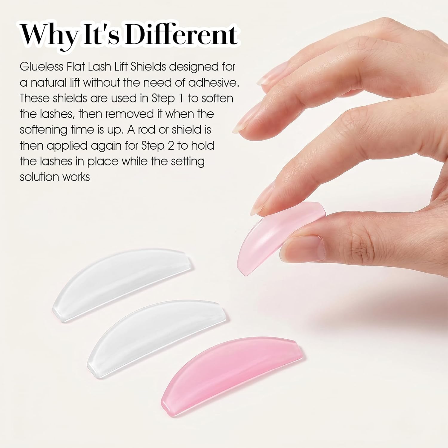 4Pcs Flat Lash Lift Shields Thin Silicone Korean Lash Lift Pads Reusable Sticky Glueless Lashes Rod & Storage Case for Eyelash Perm Lamination DIY Salon Usage Flatter Rods(Light Pink, Clear)
