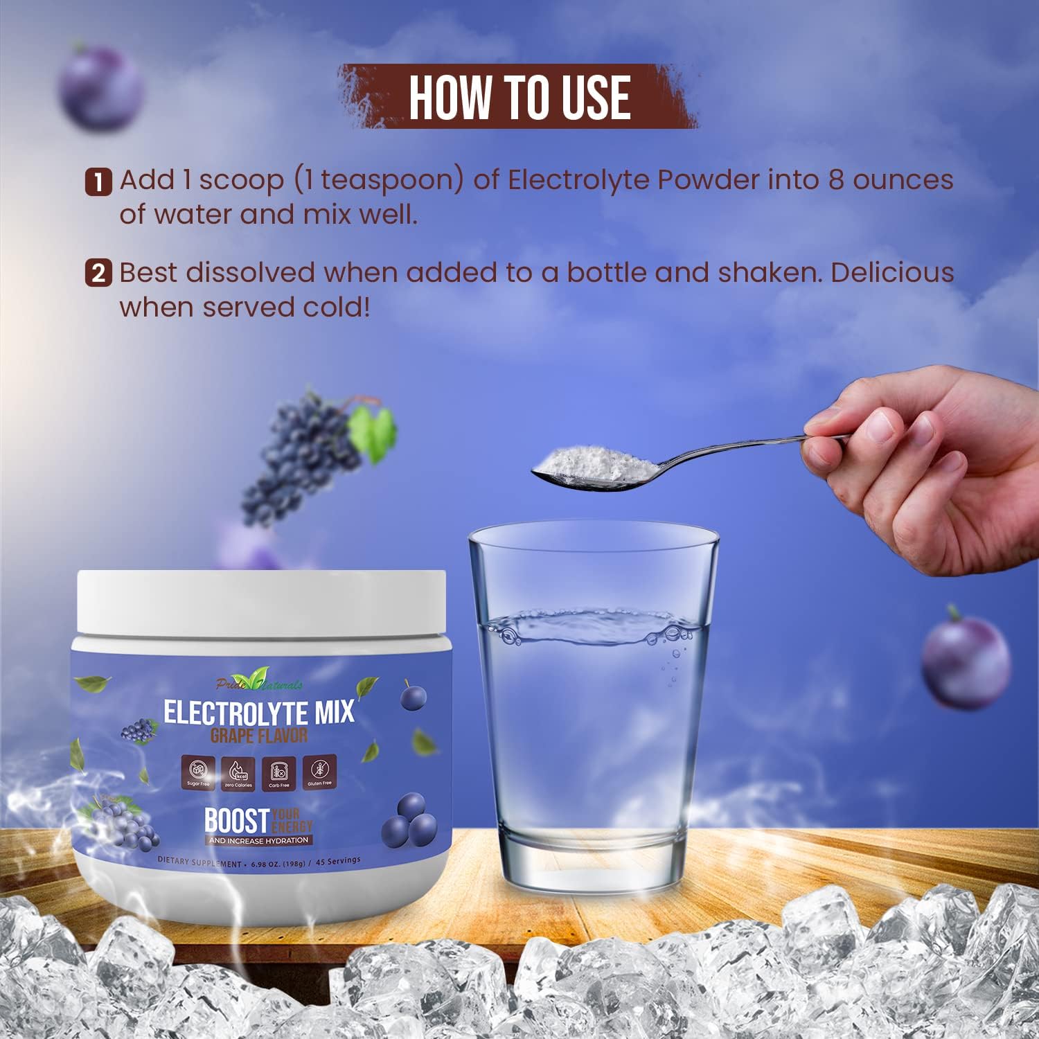 Electrolyte Powder - Refreshing Workout Recovery Electrolytes, Sugar Free, Gluten Free & Vegan, Pure Keto & Paleo Hydration Beverage, Immune Boosting Vitamins (198 Grams, Grape)