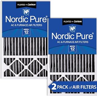 Nordic Pure 16x25x5HPM12C-2 Honeywell Replacement Pleated MERV 12 Plus Carbon Filter (2 Pack), 16x25x5"