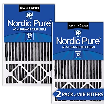 Nordic Pure 16x25x5HPM12C-2 Honeywell Replacement Pleated MERV 12 Plus Carbon Filter (2 Pack), 16 x 25 x 5