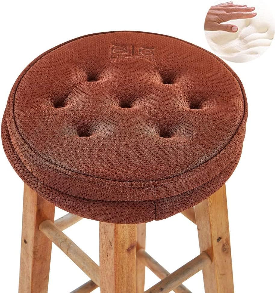 Big Hippo Bar Stool Round Cushion Cover,Memory Foam Nonslip Backing Seat Cover with Elastic Band 12inch Chair Cushion,Suitable for Kitchen Stool,Wooden/Metal Breakfast Bistro Bar Stool-Brown