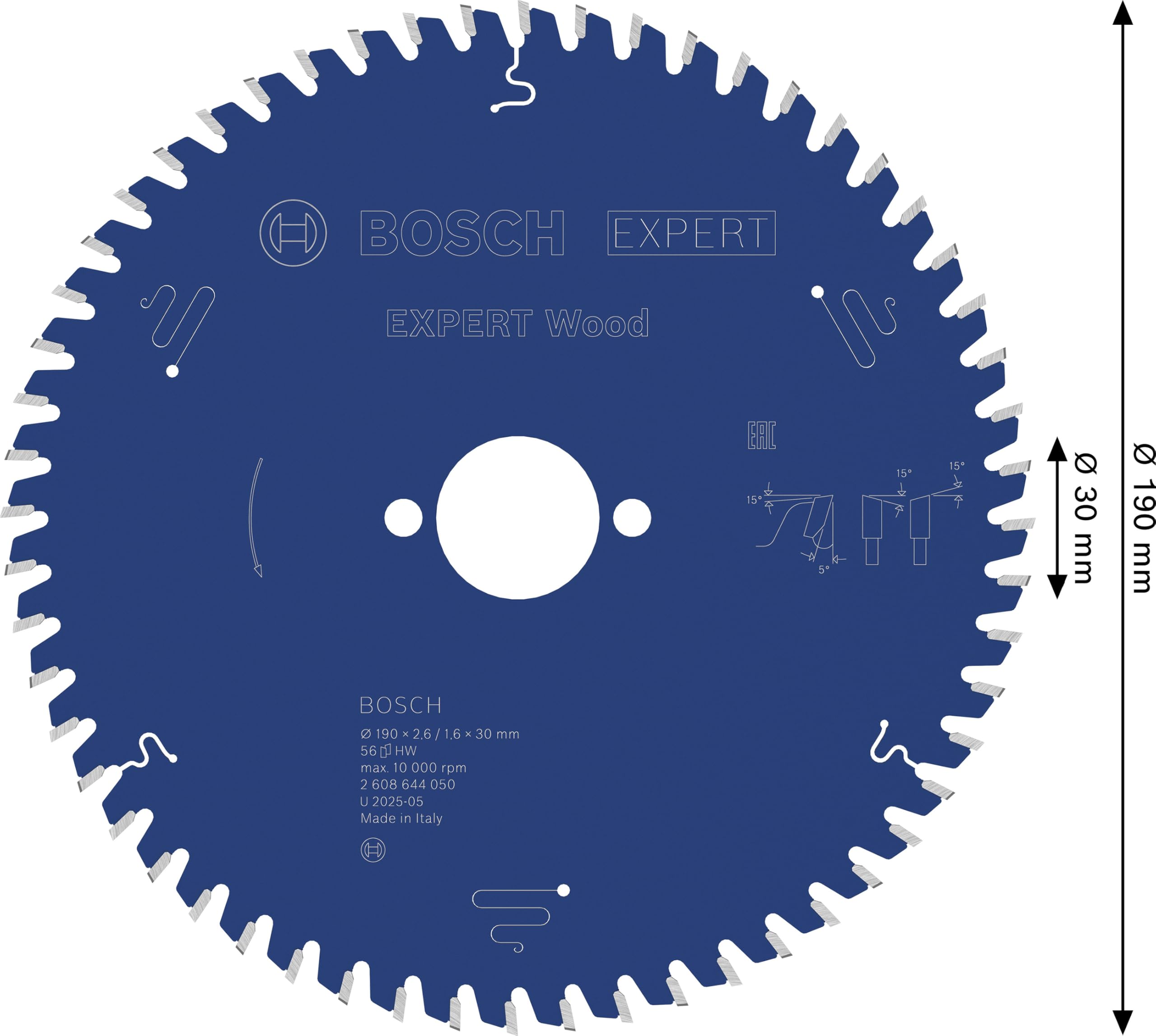 Bosch Professional Brzeszczot do piły tarczowej Expert do drewna (drewno, 190 x 30 x 2,6 mm, 56 zębów, akcesoria do piły tarczowej)
