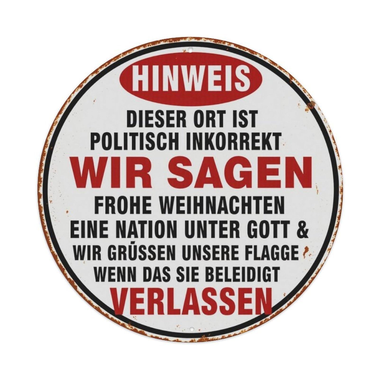 Vintage Rusty German Funny Warning Round Decor Sign Vintage Aluminium Metal Sign, Retro Wall Decor for Home, Bar, Garage & Farmhouse 20x20cm