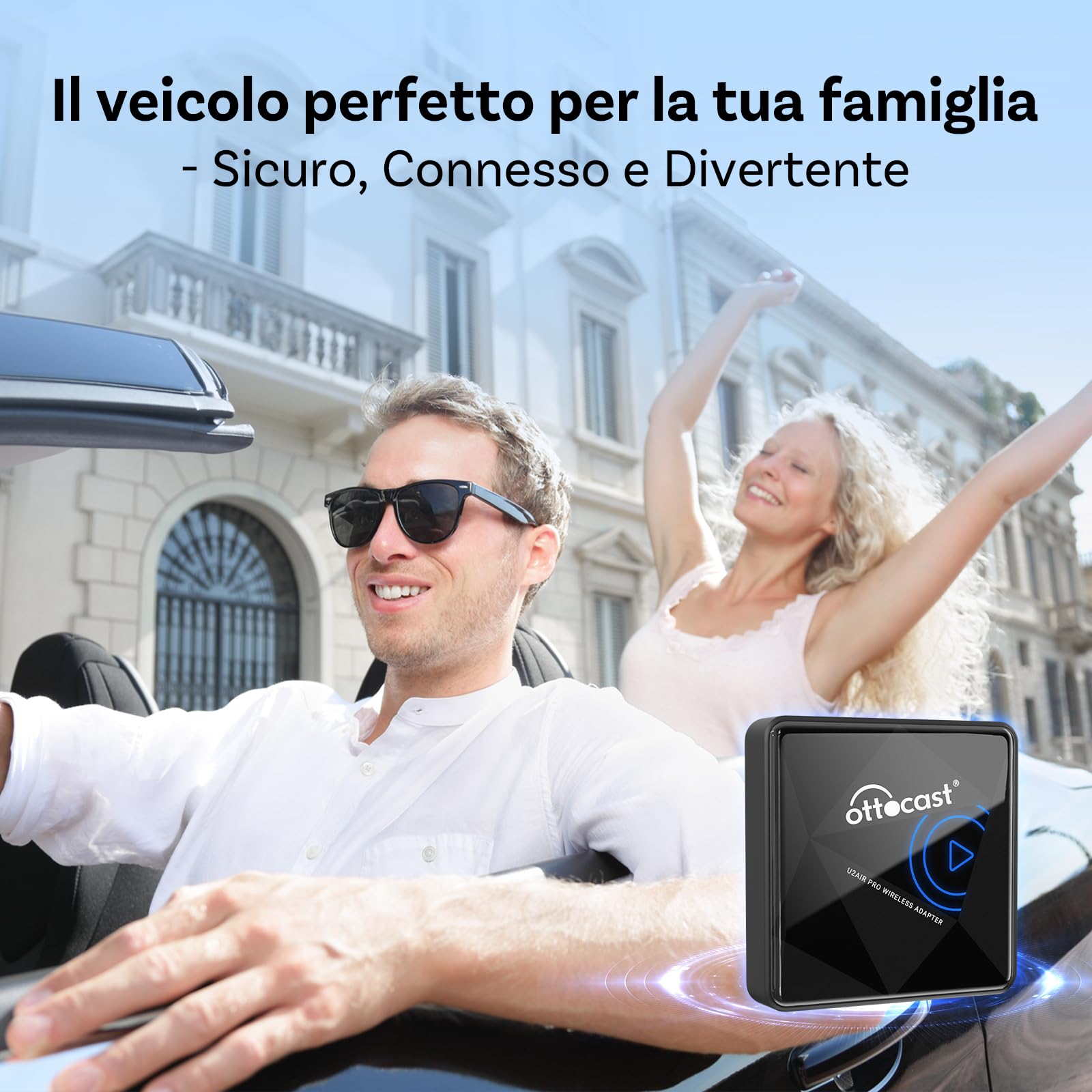 OTTOCAST U2Air Pro Adattatore CarPlay Wireless, Adattatore Bluetooth Apple CarPlay per iPhone, Plug & Play per auto CarPlay cablato OEM, WiFi Dual-Band, Aggiornamento online