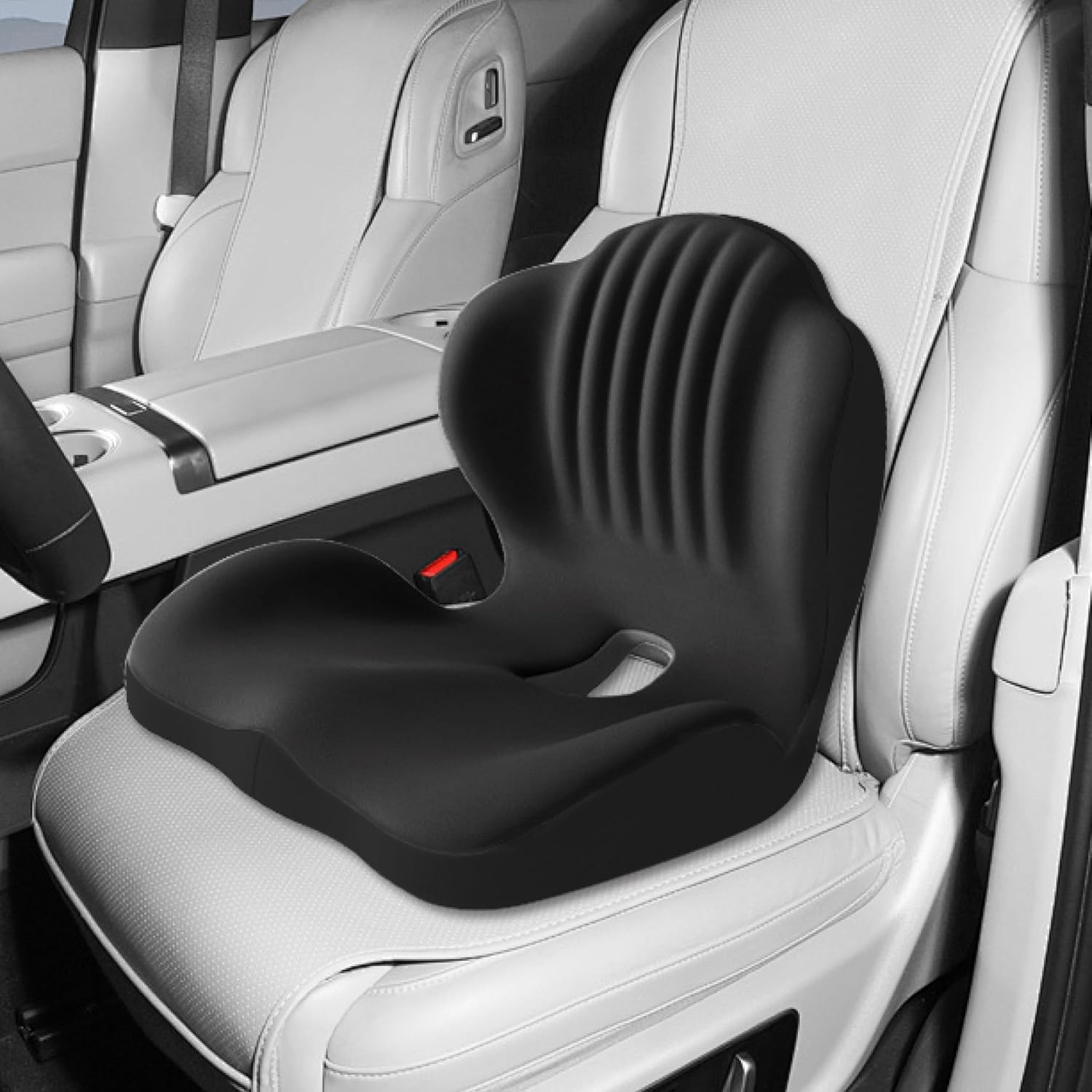 Ergonomic Waist Support and seat Cushion, 2-in-1 Memory Foam pad, Hollow Design for The Coccyx, Suitable for Office Chairs, car Safety Seats and Household use - relieves Lower Back and Hip Pain Black