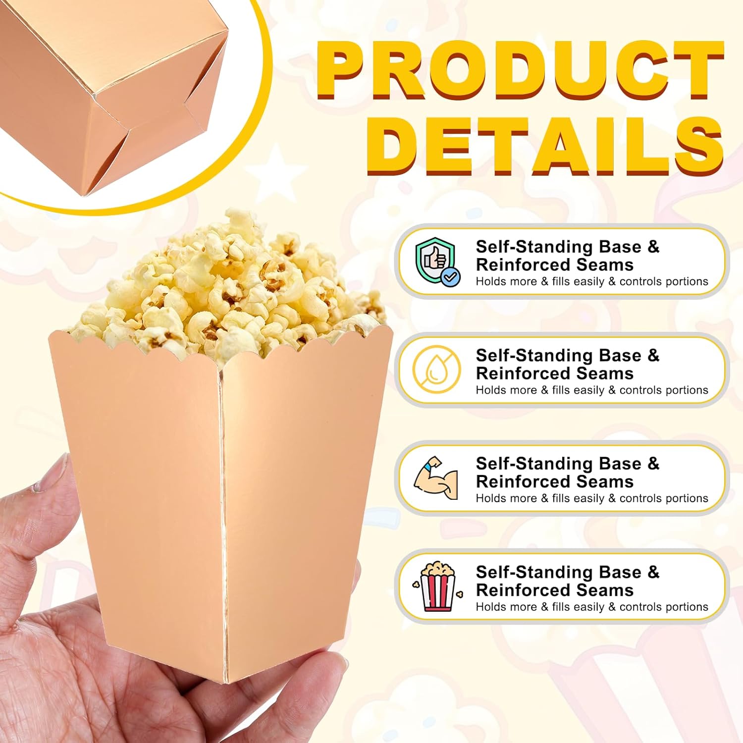 uxcell 36 Pcs Popcorn Boxes, 3 Inch Popcorn Containers, Movie Night Supplies Cups Holders for Cinema Carnival Party Families Movie Theater, Rose Gold