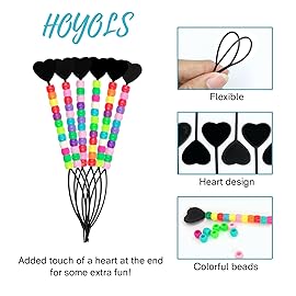 Hoyols Quick Hair Beading Tools with Colorful Pony Beads Magic Topsy Hair Tail Braid Stringer Ponytail Maker for Kids Girls 6pcs Black