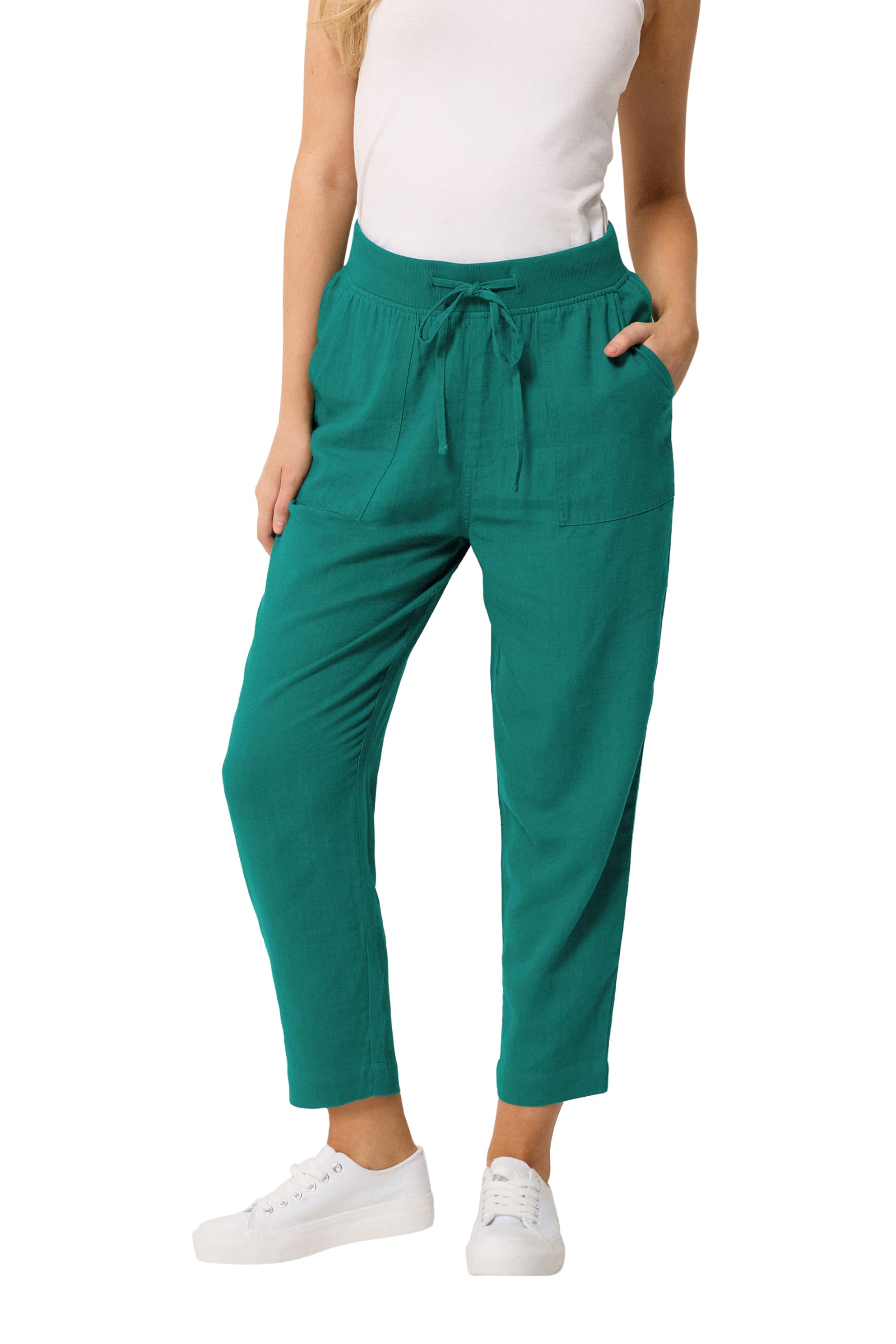 M&Co Green Cropped Linen Trousers - Women's