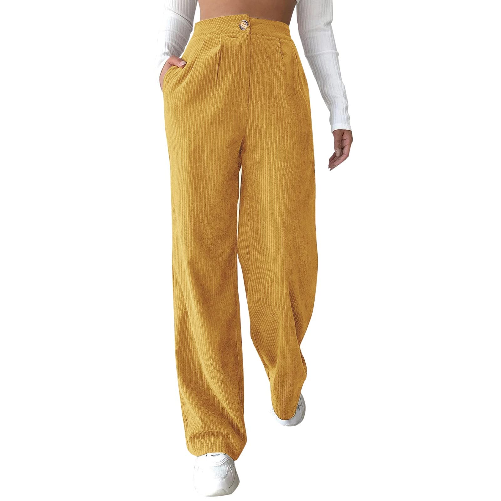 Womens Corduroy Wide Leg Pants High Waisted Straight Trousers Plus Size Fall Fashion