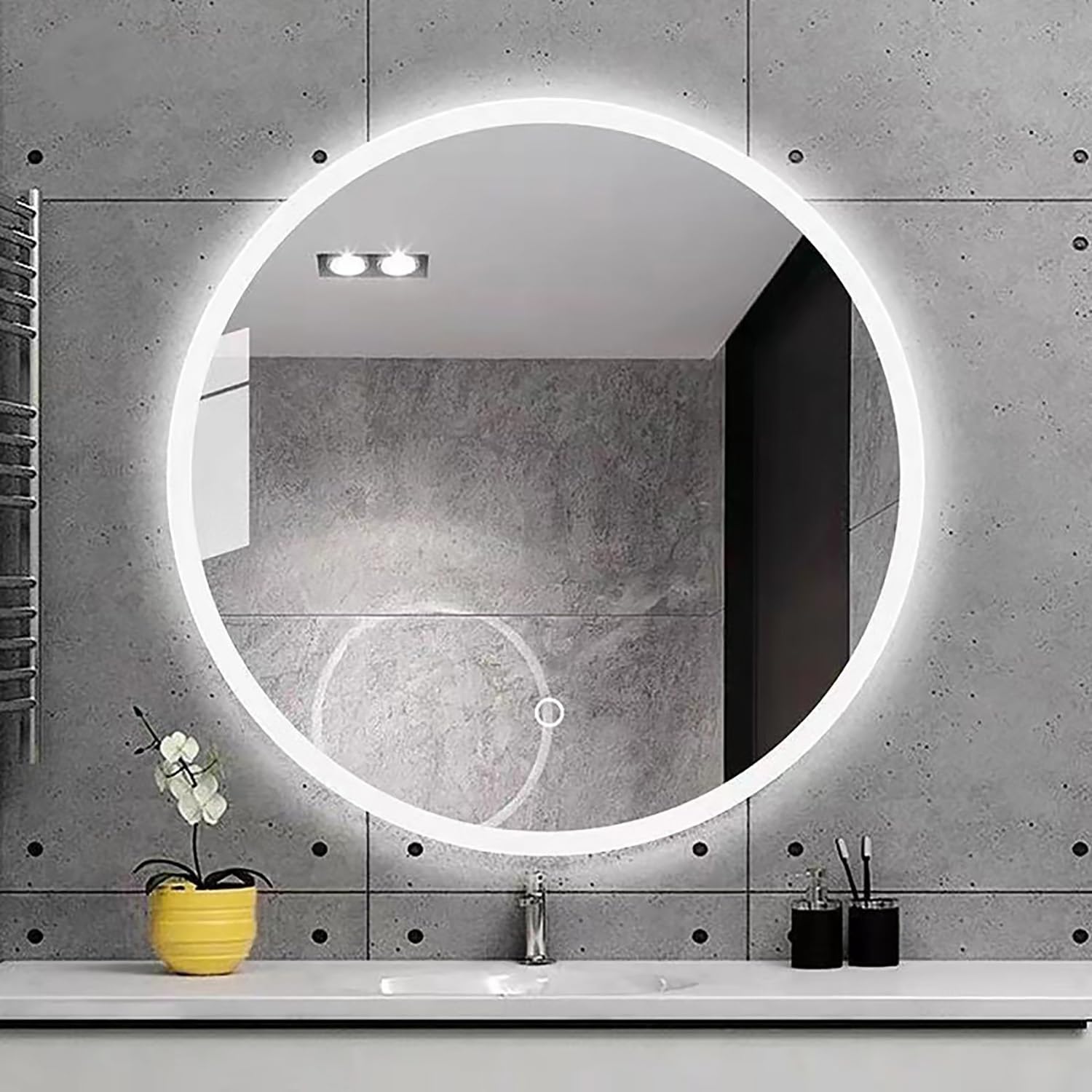 Miroir de courtoisie éclairé antibuée et tactile de 80 cm de diamètre