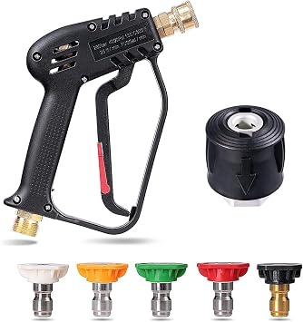 YUET Short Gun Compatible Brass High Pressure Washing Short Gun High Pressure Washer Gun Nozzle Compatible with Car Washing Bosch/Nilfisk JTK M22 14mm Adapter 5pcs 1/4 inch Quick Connector 0 to 65