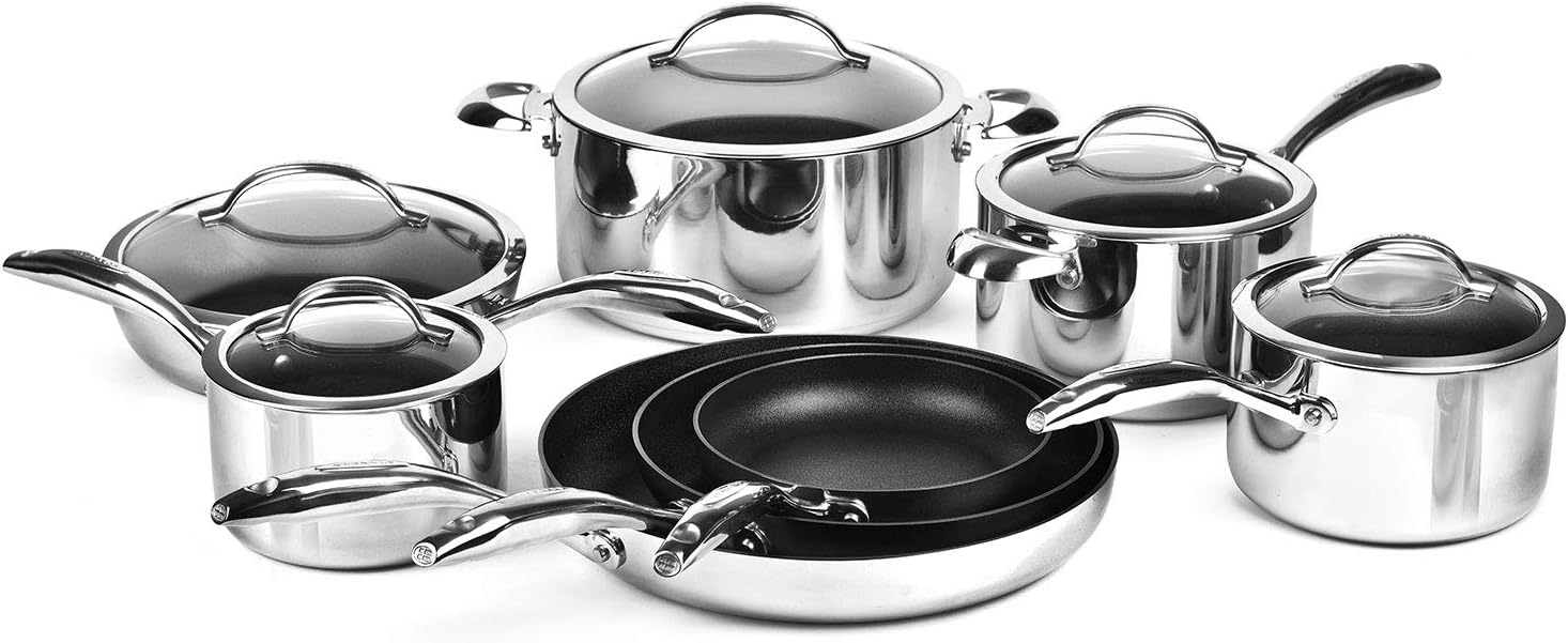 Scanpan HaptIQ 13 Piece Stainless Steel Nonstick Cookware Set - Made in Denmark - Dishwasher Safe