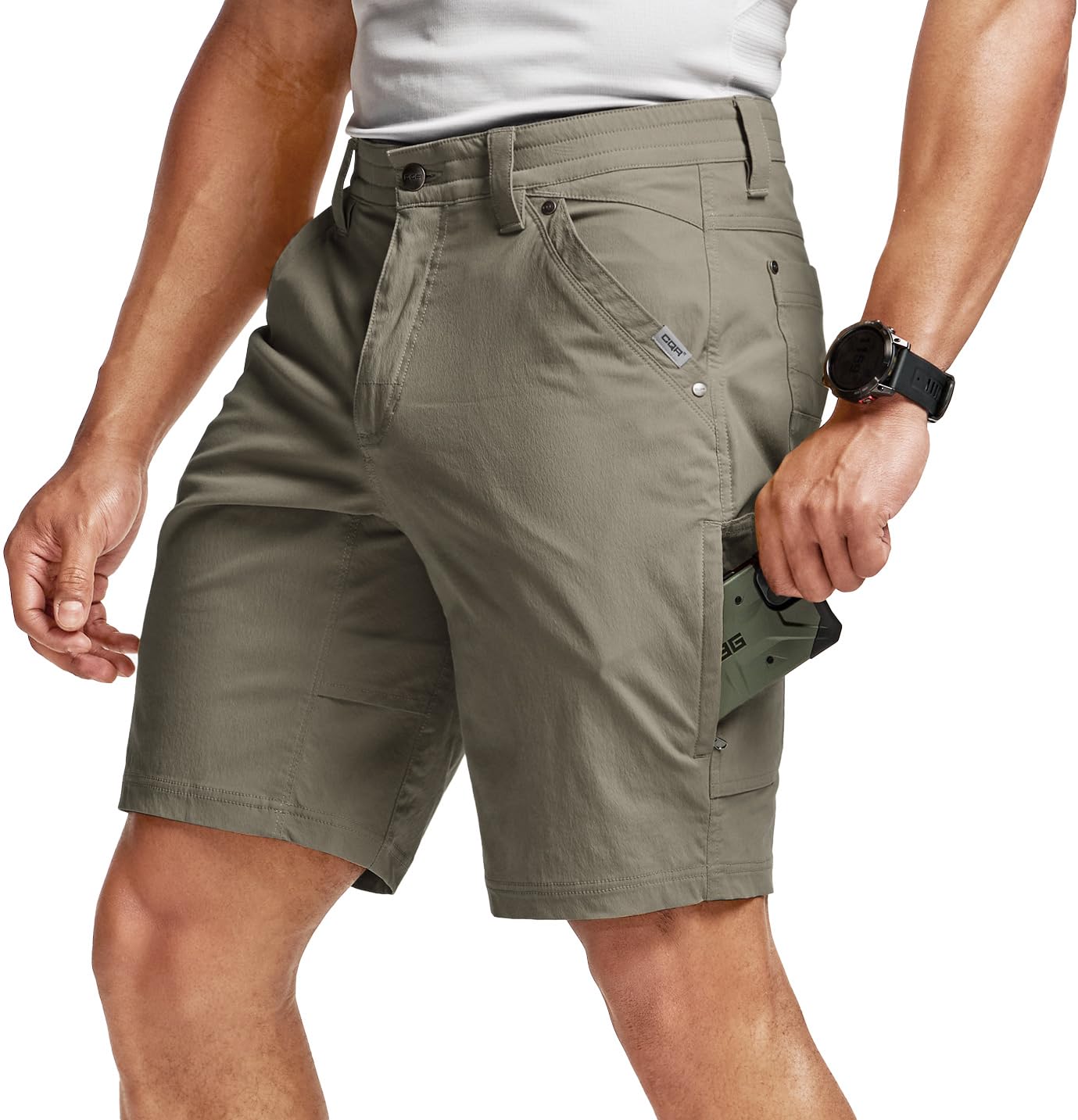 CQR Men's Stretch Utility Shorts, Lightweight Quick Dry Casual Shorts, Hiking Golf Cargo Shorts with Zipper Pockets