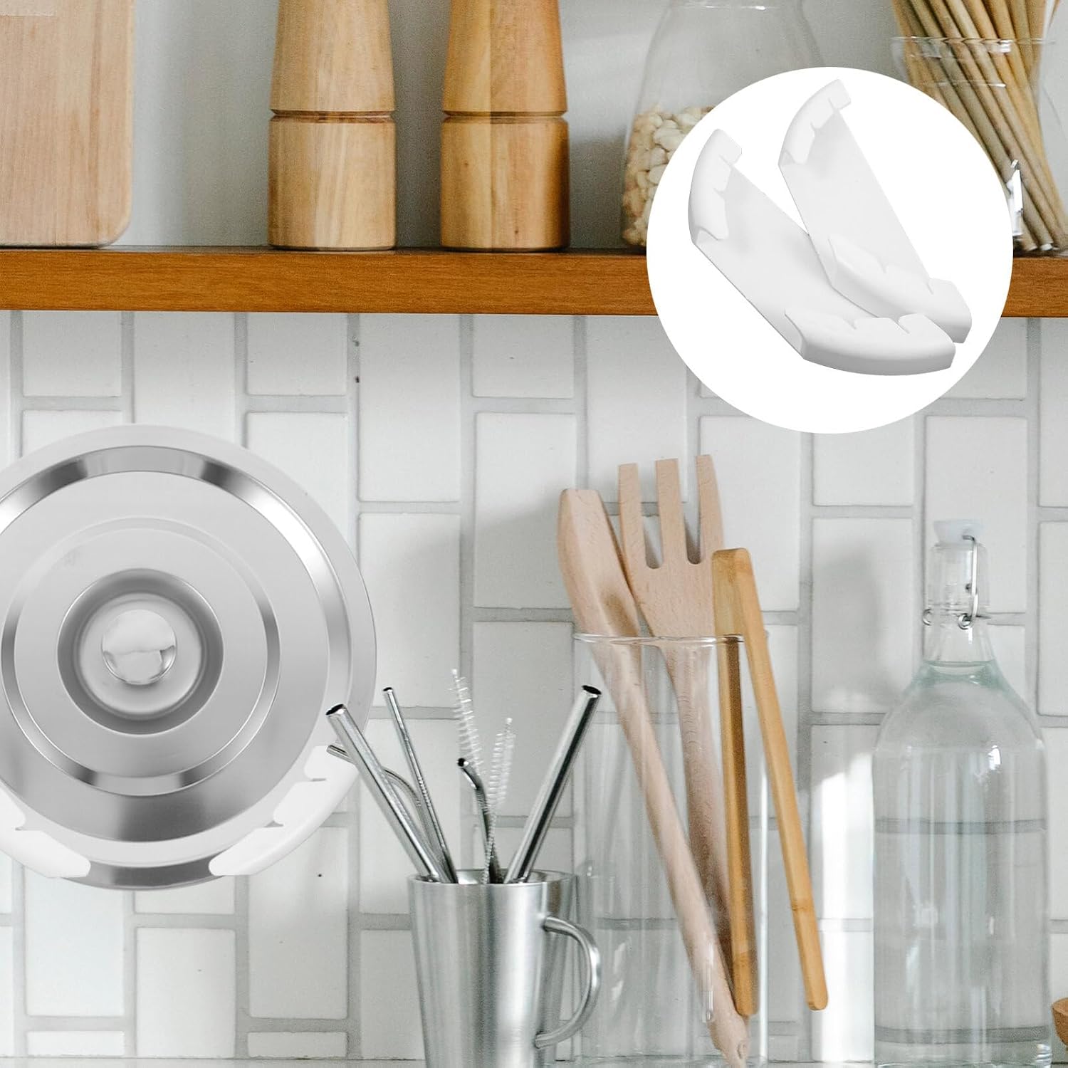 Modern Pot and Pan Lid Organizer Easy Install Wall Mount No Drilling Lid Holder for Kitchen