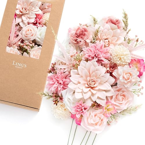 Ling's moment Fake Flowers Box, Faux Artificial Greenery Stems Foam