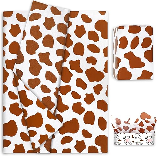 Whaline 100 piezas de papel de seda con estampado de vaca, papel de regalo de vaca marrón, papel de embalaje de regalo de vaca, papel de embalaje