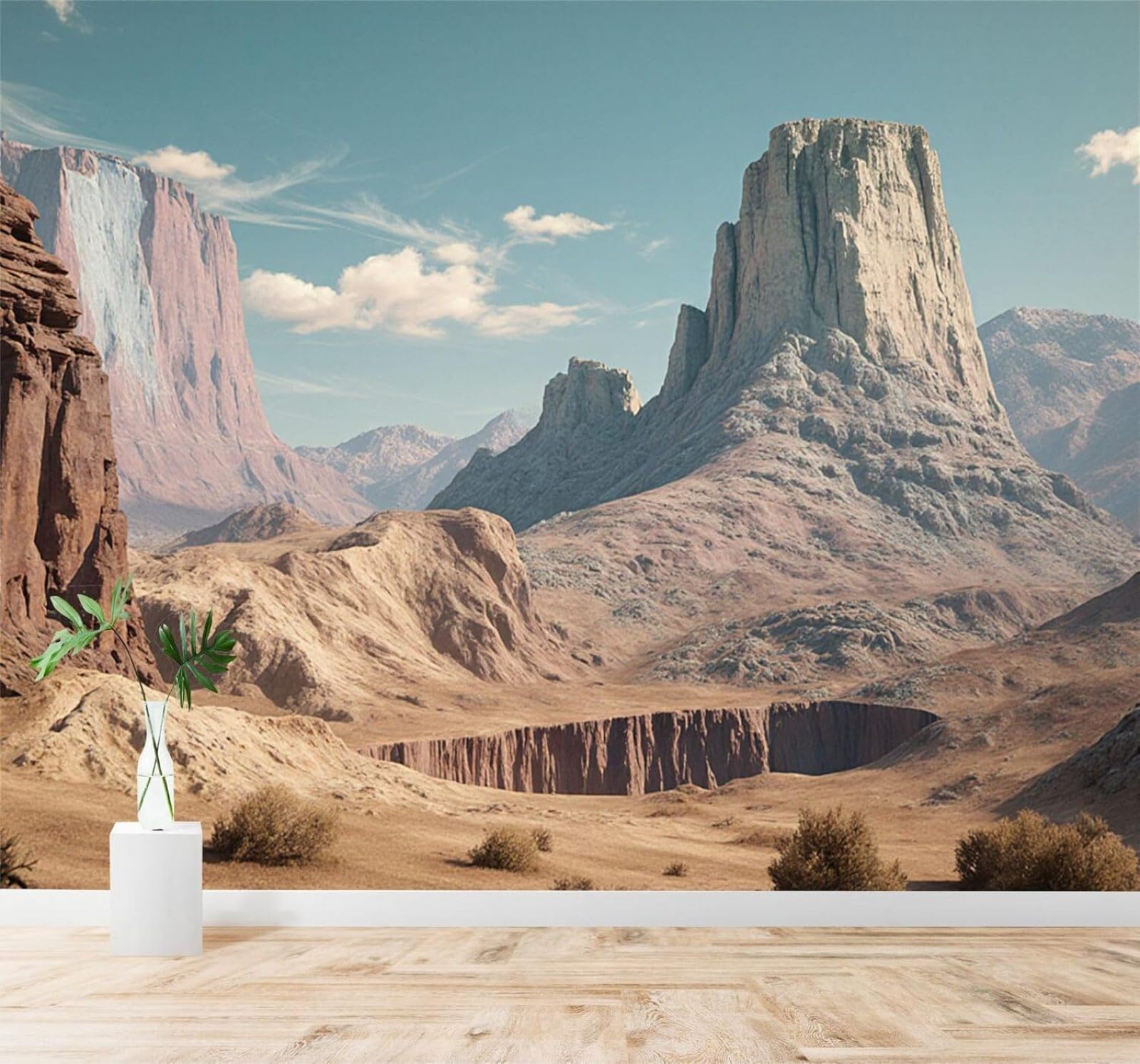 Xlming 250Cm×170Cm(B×H) Three Dimensional Desert Mountains Blue Sky Trail Scenery 3D Wallpaper Silky Texture Home Study Office Grey Dining Room Sofa Bedroom Living Room Tv Backdrop-250Cm×170Cm