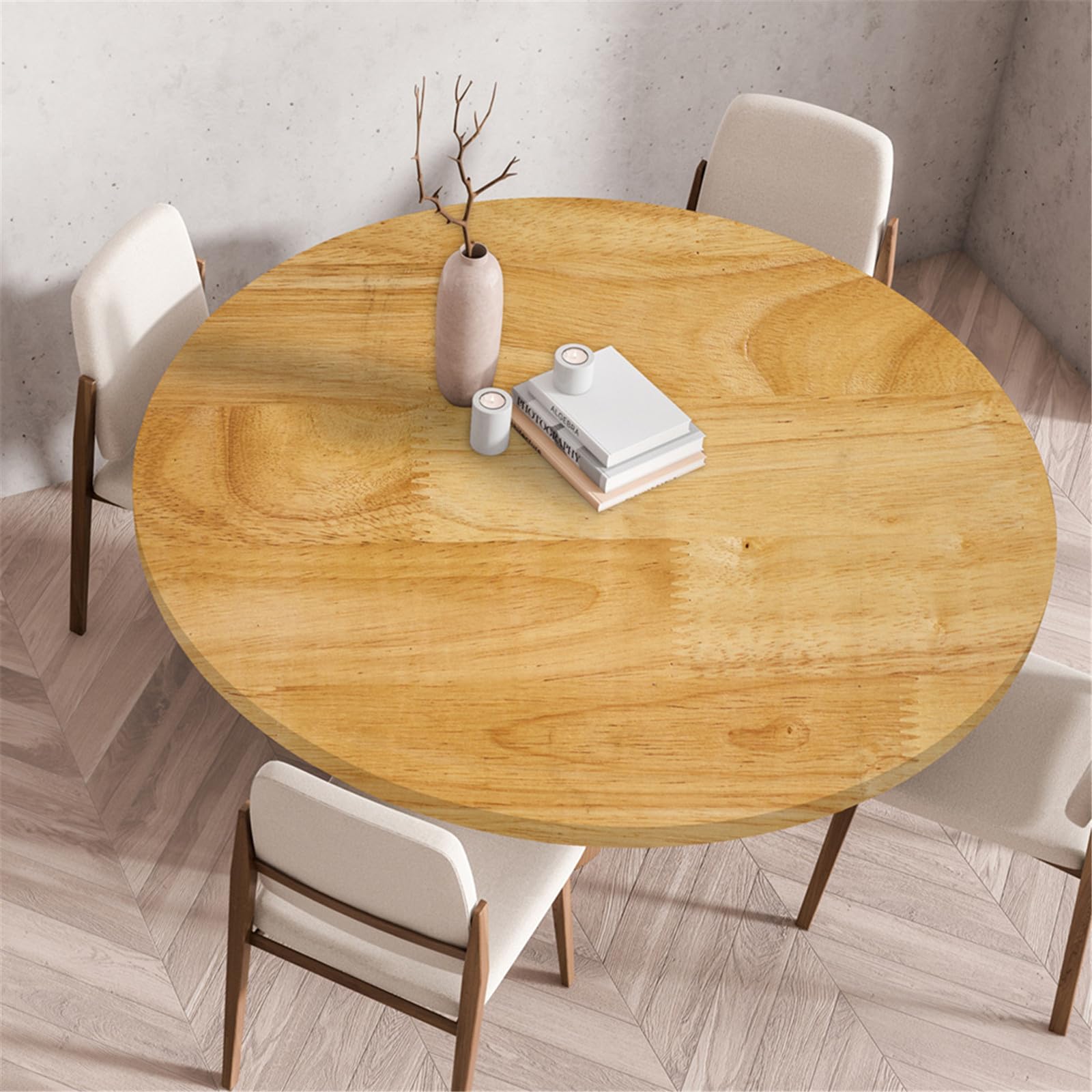 Odot Elastic Edged Round Fitted Tablecloth Protector 3D Wood Print Wipeable Circle Tablecloth Indoor Outdoor Table Cover Wipe Clean for Tabletop Kitchen Dining Room Picnic (60cm,Elegant)