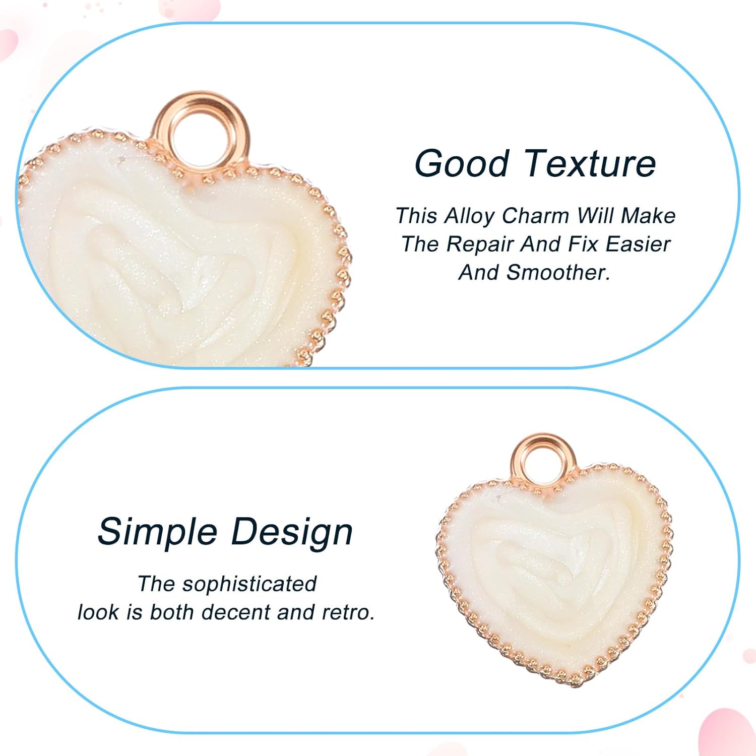 White Heart Charms,40Pcs Oil-Drop Pearlescent Cute Charms for Jewelry Making,Gold-Rimmed Bracelets Pendants White Love Charm Bracelet & Necklace Charm for DIY Keychain Earrings Crafts - Image 3